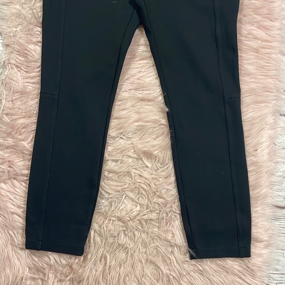 Anthropologie essential slim black tapered Ponte pants faux leather trim - Picture 8 of 9